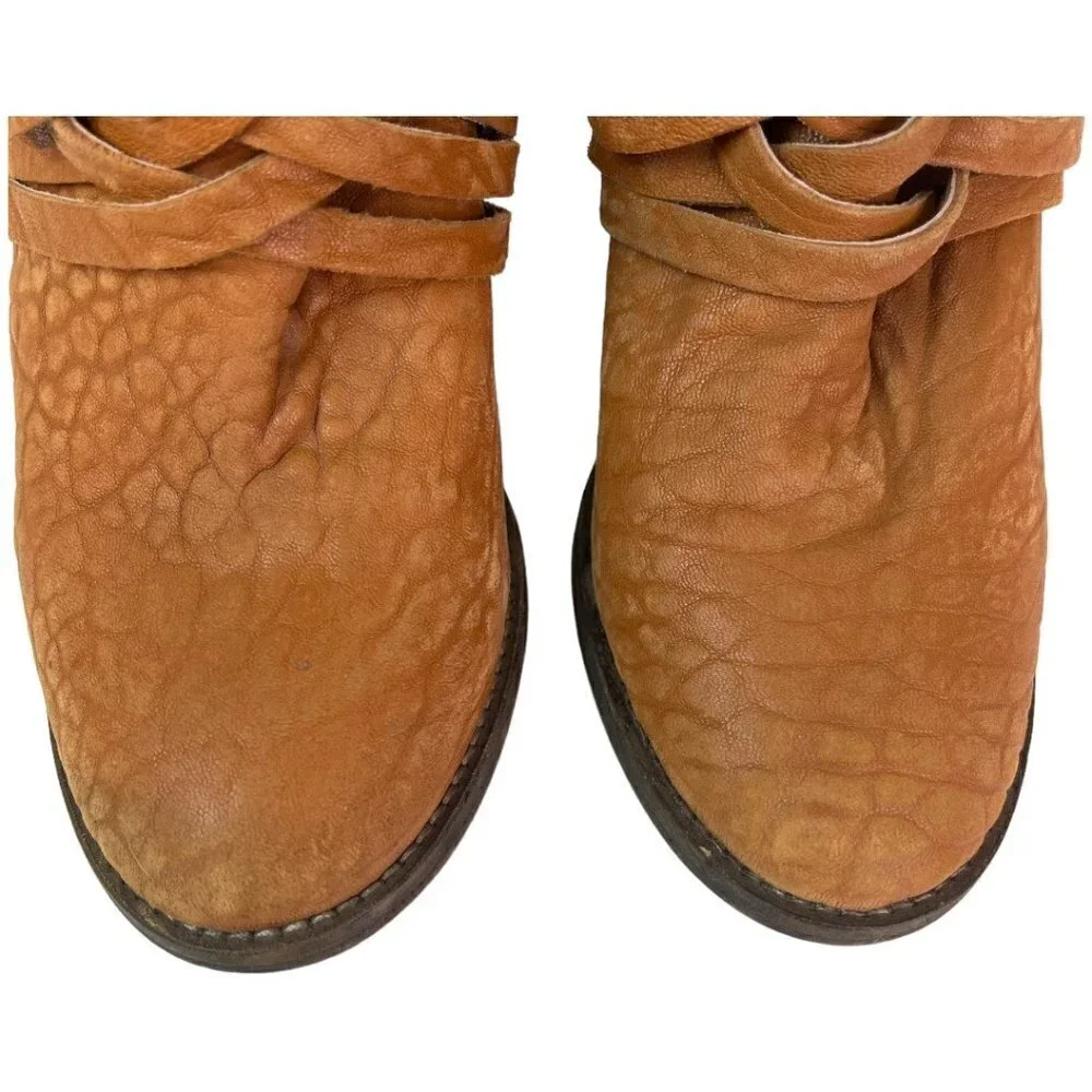 Free People Womens Carrera Braided Woven Leather Boot EU 39 Vintage Tan Distress